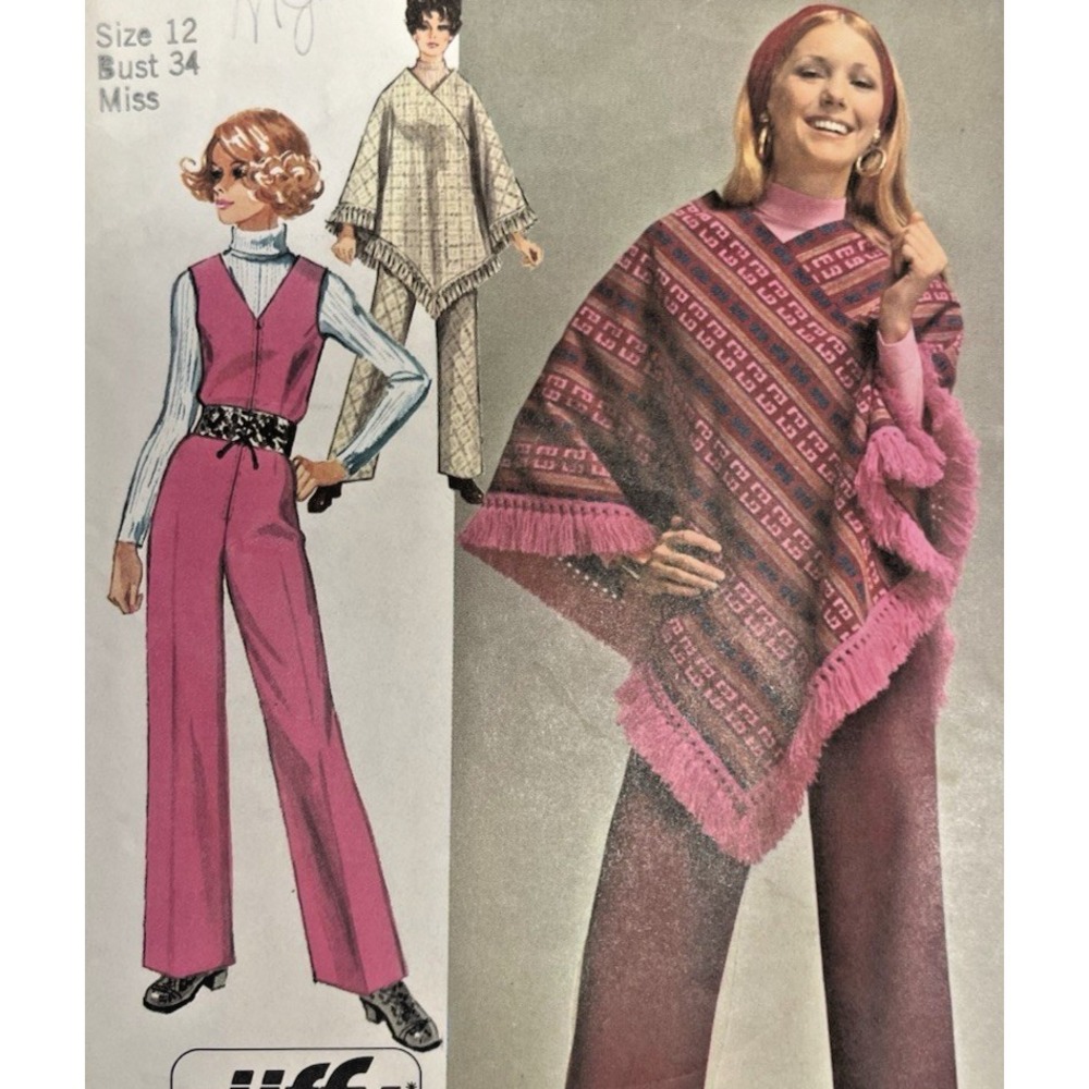 ⚜️Simplicity #9066 Vintage 1970 Jumpsuit & Poncho  Sz 12 Cut Pattern